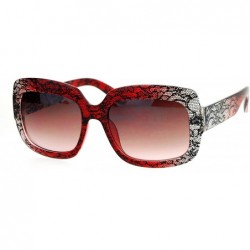 Rectangular Lace Print Rectangular Thick Plastic Butterfly Sunglasses - Red Lace - CO12OBKWSZF $24.49