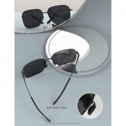 Semi-rimless Sunglasses Men Women Rectangular Polarized Metal Frame with Spring Hinges UV400 Protection 62MM - C018A8I8XMC $1...