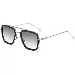 Square Vintage Square Sunglasses for Men Women Metal Frame Classic Tony Stark Iron Man Sun Glasses Gradient Flat Lens - CV18X...