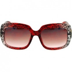 Rectangular Lace Print Rectangular Thick Plastic Butterfly Sunglasses - Red Lace - CO12OBKWSZF $15.58