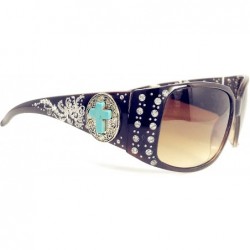 Rectangular Women's Sunglasses With Bling Rhinestone UV 400 PC Lens in Multi Concho - Metal Agate Cross Floral Brown - CX18WW...