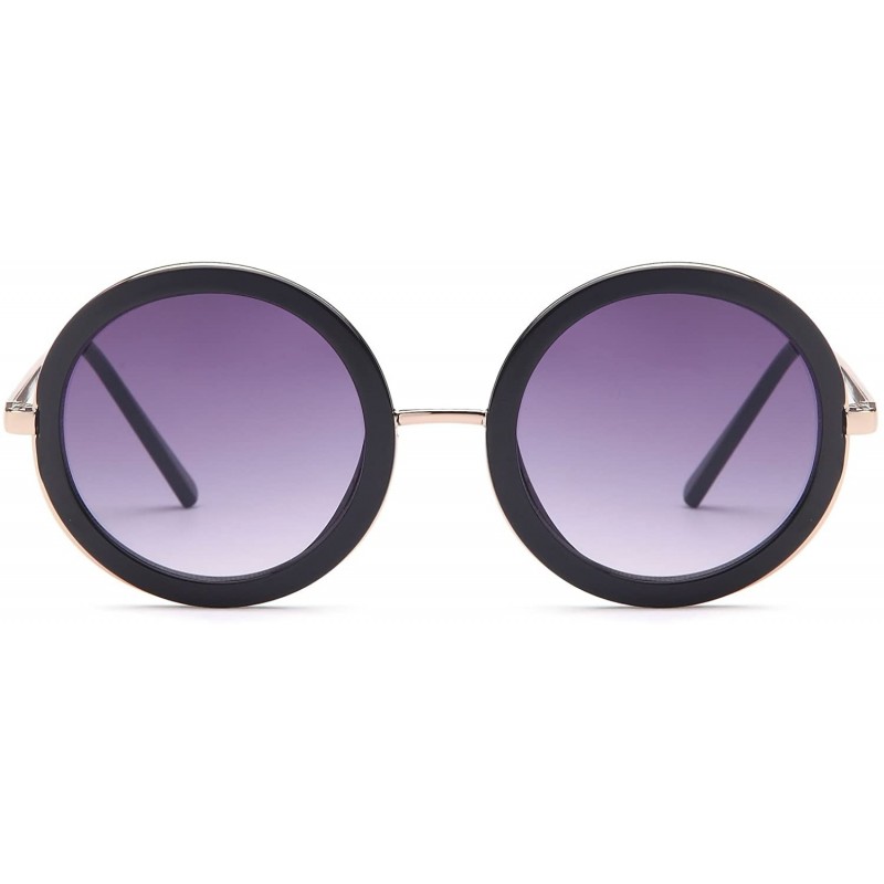 Square Womens UV400 Vintage Retro Sunglasses - Gradient Purple Lens on Gold & Black Frame - CP182GQIRA2 $8.67
