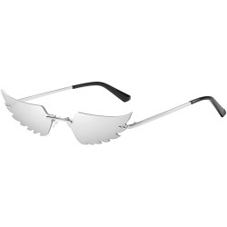 Oval UV Protection Sunglasses for Women Men Rimless frame Cat-Eye Shaped Plastic Lens Metal Frame Sunglass - Silver - CM1902R...