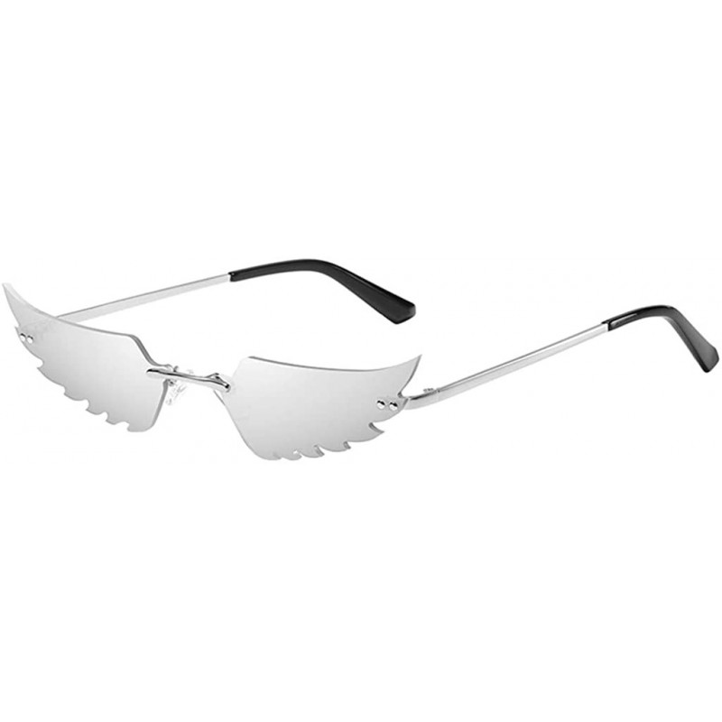 Oval UV Protection Sunglasses for Women Men Rimless frame Cat-Eye Shaped Plastic Lens Metal Frame Sunglass - Silver - CM1902R...