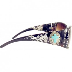 Rectangular Women's Sunglasses With Bling Rhinestone UV 400 PC Lens in Multi Concho - Metal Agate Cross Floral Brown - CX18WW...