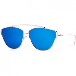 Cat Eye Cat Eye Sunglasses Mirrored Lenses Street Fashion Metal Frame Women Sunglasses - Blue Frame - CT18M4MAZ6Z $16.51