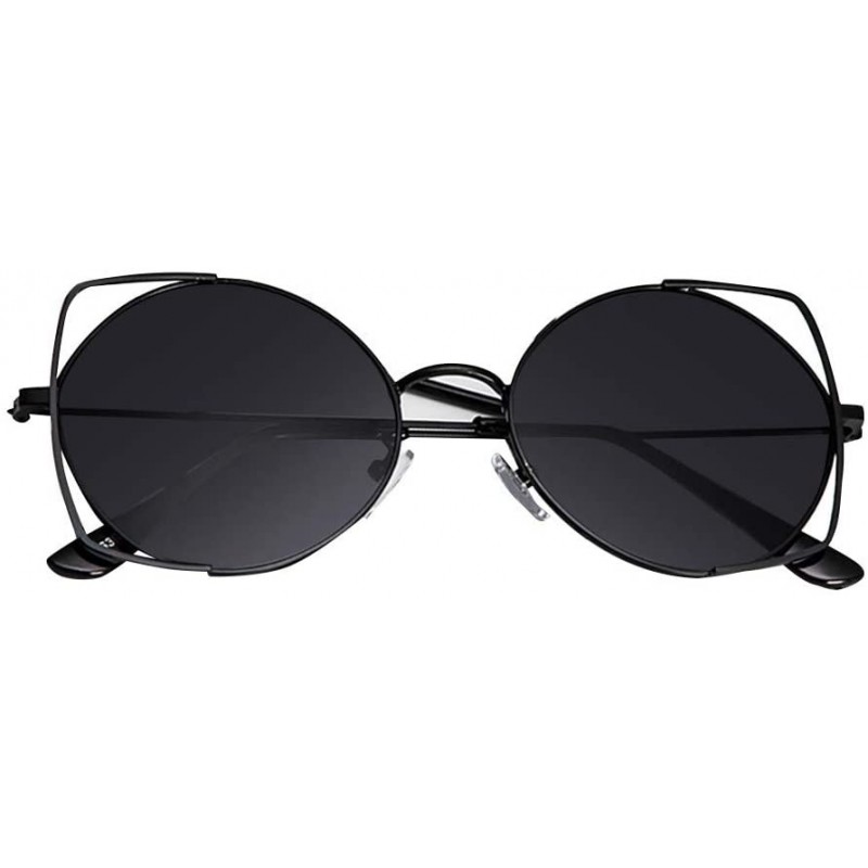 Cat Eye Fashion Sunglaess - Sunglasses for Women - Cat Eye Mirrored Flat Lenses Metal Frame Sunglasses - Black - C618RWMW3GG ...