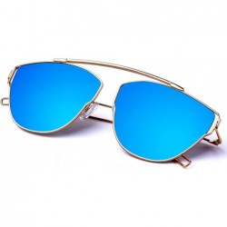 Cat Eye Cat Eye Sunglasses Mirrored Lenses Street Fashion Metal Frame Women Sunglasses - Blue Frame - CT18M4MAZ6Z $10.18