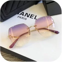 Semi-rimless Fashion RimlSunglasses Women Big Luxury UV400 Glasses Gradient Shades Women's Accessories - Purple Pink - CL197A...