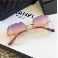 Semi-rimless Fashion RimlSunglasses Women Big Luxury UV400 Glasses Gradient Shades Women's Accessories - Purple Pink - CL197A...