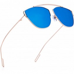 Cat Eye Cat Eye Sunglasses Mirrored Lenses Street Fashion Metal Frame Women Sunglasses - Blue Frame - CT18M4MAZ6Z $10.18