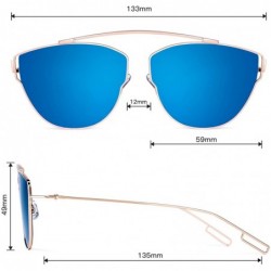 Cat Eye Cat Eye Sunglasses Mirrored Lenses Street Fashion Metal Frame Women Sunglasses - Blue Frame - CT18M4MAZ6Z $10.18