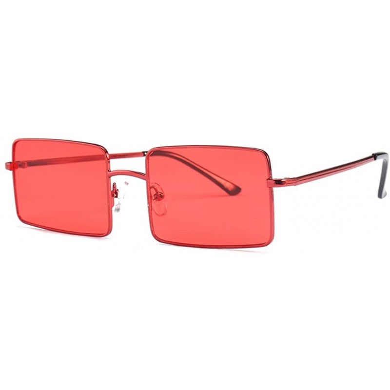 Square Rectangle Sunglasses Male Metal Frame Black Sun Glasses for Women 2018 UV400 - Red - CU18E5G79AT $10.65