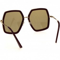 Butterfly Womens Hexagon Double Rim Designer Fashion Mod Sunglasses - Burgundy Gold - CT18EWU53ER $14.35