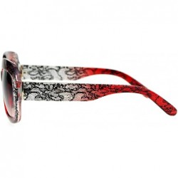 Rectangular Lace Print Rectangular Thick Plastic Butterfly Sunglasses - Red Lace - CO12OBKWSZF $15.58