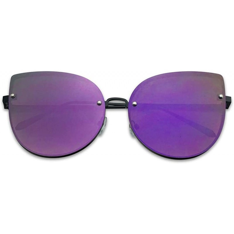 Rimless Women's Oversized Rimless Round High Pointed Gradient Mirrored Cat Eye Sunglasses - Black / Purple Lens - CY1834IIKT4...
