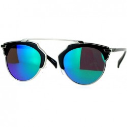 Round Designer Fashion Sunglasses Top Bar Bridge Mirror Lens Retro Chic - Silver Black - CO12I3PA045 $11.34