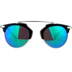 Round Designer Fashion Sunglasses Top Bar Bridge Mirror Lens Retro Chic - Silver Black - CO12I3PA045 $11.34