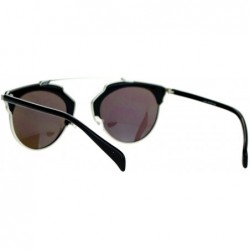 Round Designer Fashion Sunglasses Top Bar Bridge Mirror Lens Retro Chic - Silver Black - CO12I3PA045 $11.34