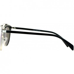 Round Designer Fashion Sunglasses Top Bar Bridge Mirror Lens Retro Chic - Silver Black - CO12I3PA045 $11.34