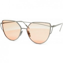 Cat Eye 842-1 Premium Oversized Cat Eye Tinted Flat Metal Frame Women Sunglasses - Silver/Pink - C018O9INDED $18.02