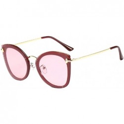 Cat Eye Women's Fashion Retro Metal Plastic Round Frame Cat Eye Sunglasses - Claret Red - C518W3D4GET $12.90