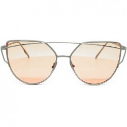 Cat Eye 842-1 Premium Oversized Cat Eye Tinted Flat Metal Frame Women Sunglasses - Silver/Pink - C018O9INDED $18.02