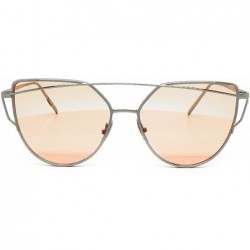 Cat Eye 842-1 Premium Oversized Cat Eye Tinted Flat Metal Frame Women Sunglasses - Silver/Pink - C018O9INDED $18.02