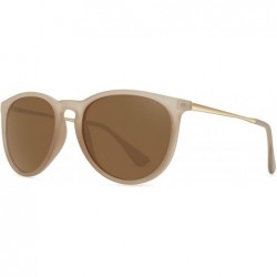 Aviator Polarized Sunglasses for Women Vintage Retro Round Mirrored Lens - Beige Frame Brown Lens - CD18RLOQ2GO $21.92