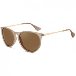 Aviator Polarized Sunglasses for Women Vintage Retro Round Mirrored Lens - Beige Frame Brown Lens - CD18RLOQ2GO $10.10