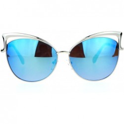 Cat Eye Womens Mirrored Mirror Lens Metal Cat Eye Diva Retro Sunglasses - Silver Blue - CB12DST6O47 $23.25