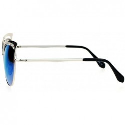 Cat Eye Womens Mirrored Mirror Lens Metal Cat Eye Diva Retro Sunglasses - Silver Blue - CB12DST6O47 $15.08