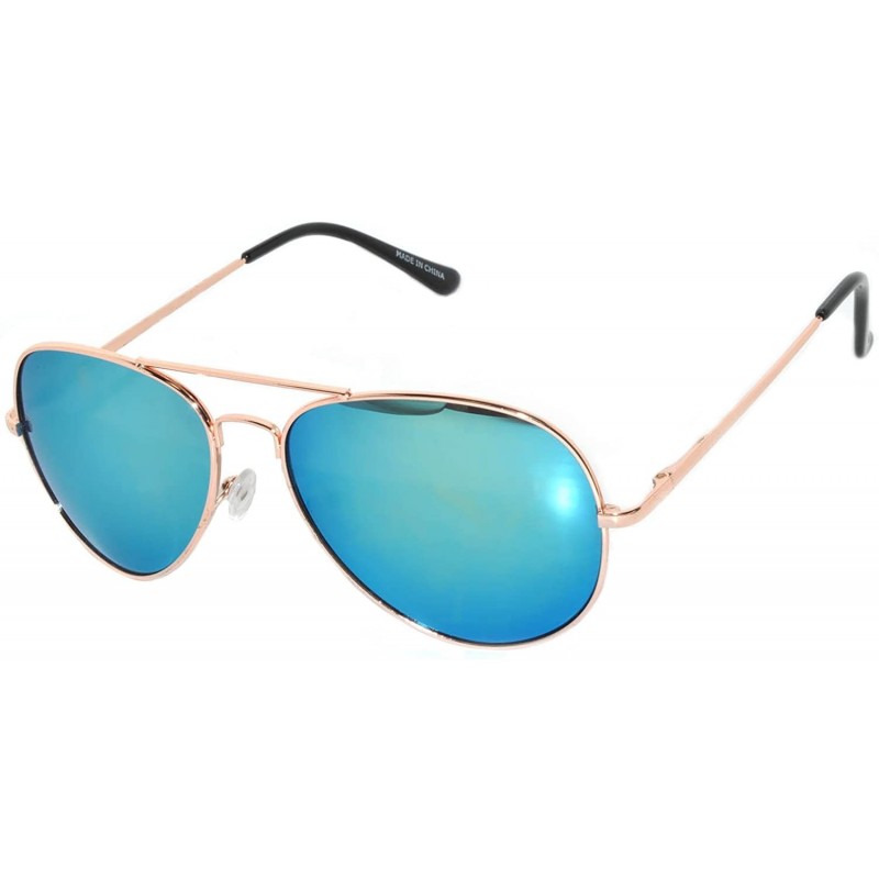 Aviator Classic Aviator Sunglasses Mirror Lens Colored Metal Frame with Spring Hinge - Gold_blue-green_mirror_lens - C61223Q1...