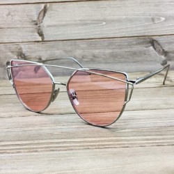 Cat Eye 842-1 Premium Oversized Cat Eye Tinted Flat Metal Frame Women Sunglasses - Silver/Pink - C018O9INDED $18.02