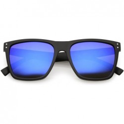 Wayfarer Modern Metal Accents Wide Arms Mirror Square Lens Horn Rimmed Sunglasses 53mm - Matte Black / Blue Mirror - CJ188KCL...