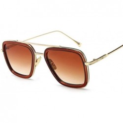 Square Fashion Flight Style Sunglasses Men Square Sunglasses Women - Goldbrown - CC190SDSQSU $24.52