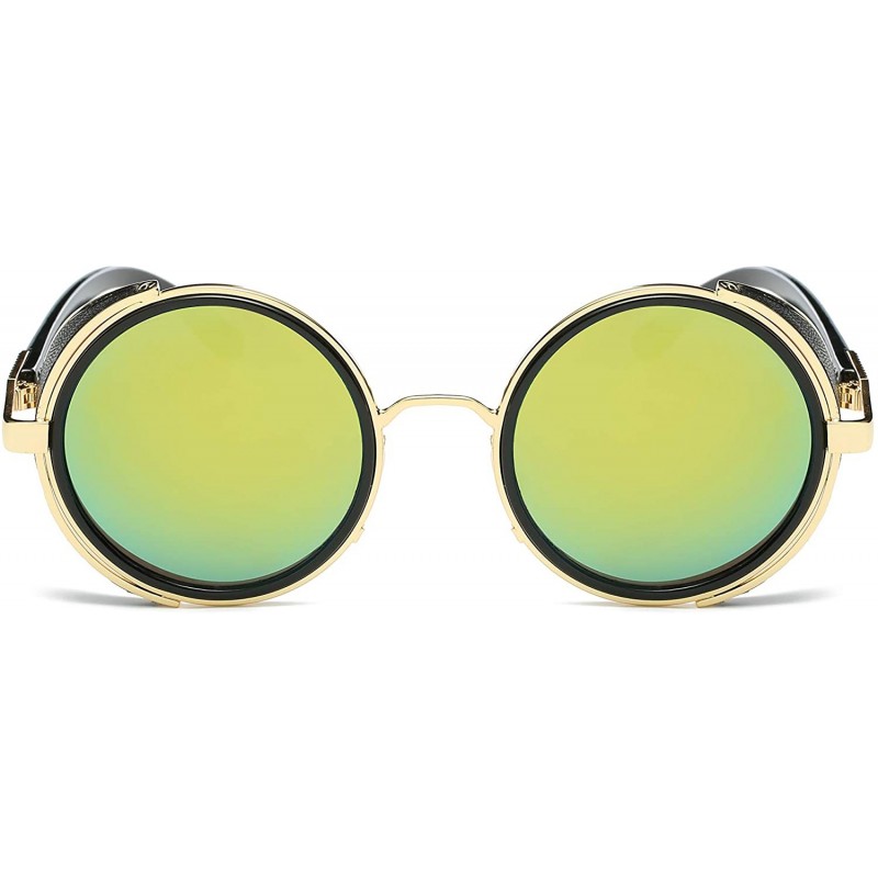 Goggle Small Round Polarized Sunglasses Mirrored Lens Unisex Glasses 2019 - Gold Frame/Gold Mirrored Lens - CB18RIXKA5L $25.11