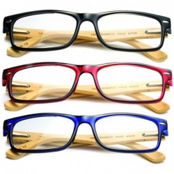 Oversized Real Bamboo Arms Rectangle Simple Design Modern Clear Lens Glasses with Spring Hinge - CK183R0E855 $18.81