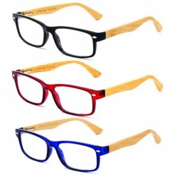Oversized Real Bamboo Arms Rectangle Simple Design Modern Clear Lens Glasses with Spring Hinge - CK183R0E855 $18.81