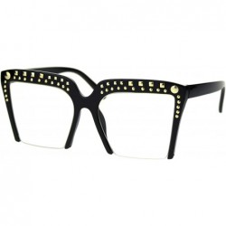 Cat Eye Womens Gold Metal Stud Crop Bottom Oversize Cat Eye Eyeglasses - Black - CT18SS8A2YQ $23.69