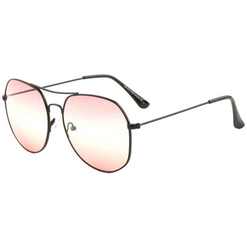Round Triple Oceanic Color Thin Rim Modern Round Aviator Sunglasses - Pink Black - CC190ET6T2Q $12.44