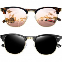 Semi-rimless Semi Rimless Polarized Sunglasses Women Men Retro Brand Sun Glasses - Gloss Black+classic Pink - C7196Z6Z49G $32.50