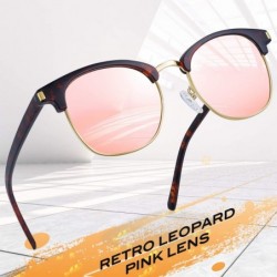 Semi-rimless Semi Rimless Polarized Sunglasses Women Men Retro Brand Sun Glasses - Gloss Black+classic Pink - C7196Z6Z49G $19.59