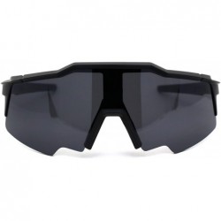 Oversized Robotic Futuristic Shield Plastic Sport Solid Black Lens Sunglasses - Matte Black - CB18Z3KL008 $13.79