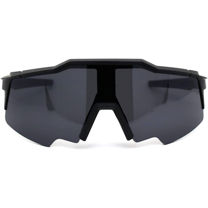 Oversized Robotic Futuristic Shield Plastic Sport Solid Black Lens Sunglasses - Matte Black - CB18Z3KL008 $13.79
