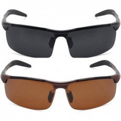 Sport Polarized Sunglasses for Men Women Driving Fishing Running 8177 - 2 Pack(black+brown) - CG192HR9H8X $23.56
