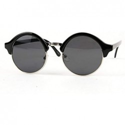 Semi-rimless Retro Round Semi Rimless Half Rim Sunglasses P2194 - Black-smoke Lens - CL126OFSCUL $28.50