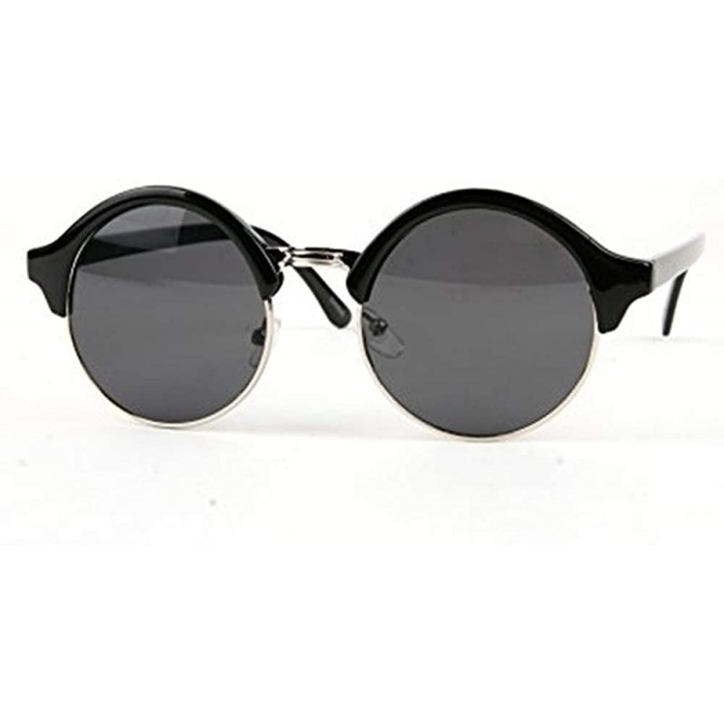 Semi-rimless Retro Round Semi Rimless Half Rim Sunglasses P2194 - Black-smoke Lens - CL126OFSCUL $12.75