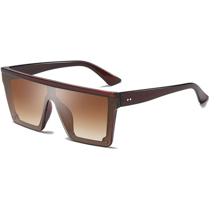 Oversized Men Women Fashion Lady Square Frame Flat Top Mirror UV400 Sunglasses for Male and Female Driving 5121 - Brown - CW1...