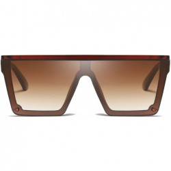 Oversized Men Women Fashion Lady Square Frame Flat Top Mirror UV400 Sunglasses for Male and Female Driving 5121 - Brown - CW1...